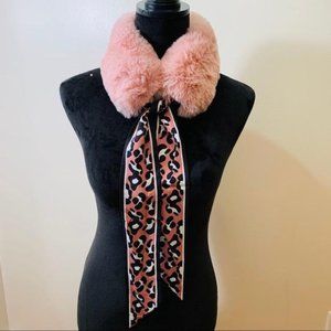 Pink Faux Fur Neck Wrap & Ribbon Scarf